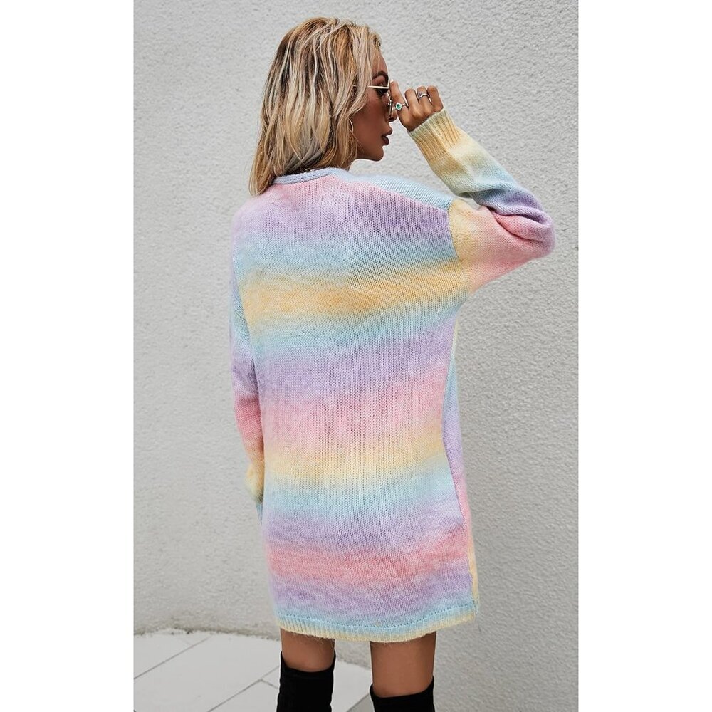 Women’s Color Block Cardigan Sweater Knit Long Sleeve Open Front Casual - Picture 6 of 8